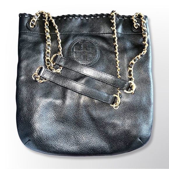 Tory Burch Handbags - TORY BURCH Black Pebbled Leather Marion Bookbag Satchel Crossbody $695+ MSRP! 👀